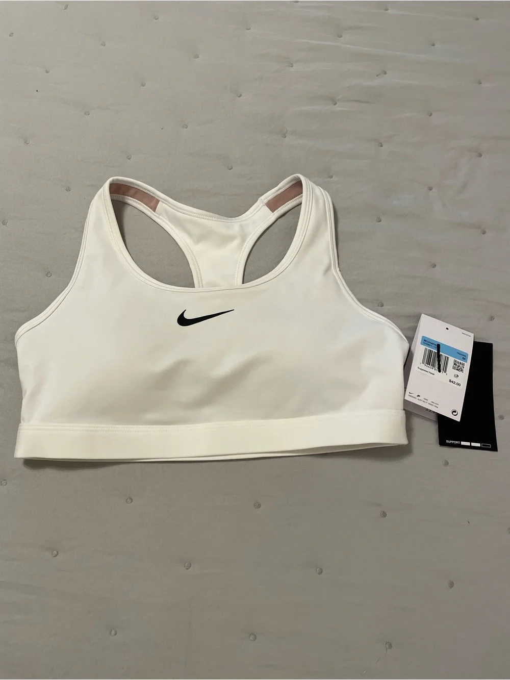 Nike White Racerback Sports Bra with Black Swoosh Dri-fit Medium Support SzM NWT